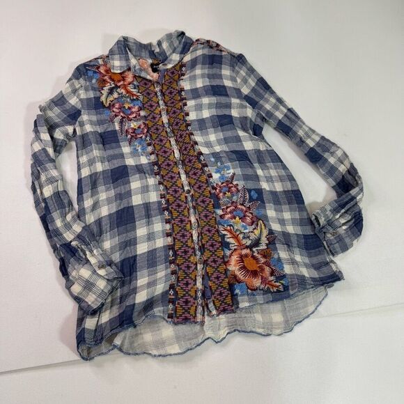 Johnny Was Shirt Womens Small Caila Plaid Embroidered Flannel Top Floral Boho - Picture 1 of 9